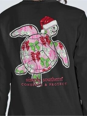 New Simply Southern Black Christmas Holiday Sea Turtle Tracker Shirt XXL 2XL
